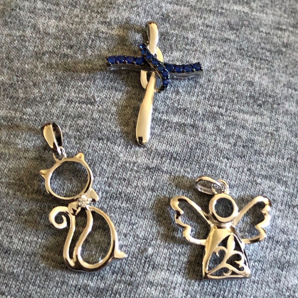 sterling silver cat, cross and angel